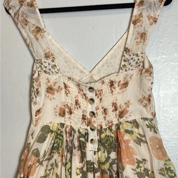 Free People Ivory Floral Love You Midi Dress sz S Smocked Back Peasant A-Line - Picture 6 of 9